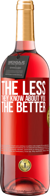 29,95 € Free Shipping | Rosé Wine ROSÉ Edition The less they know about you, the better Red Label. Customizable label Young wine Harvest 2024 Tempranillo