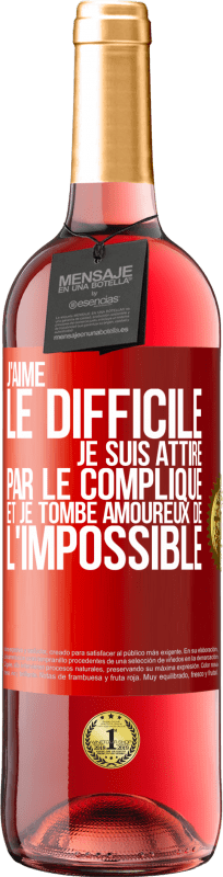 29,95 € Envoi gratuit | Vin rosé Édition ROSÉ J'aime le difficile, je suis attiré par le compliqué et je tombe amoureux de l'impossible Étiquette Rouge. Étiquette personnalisable Vin jeune Récolte 2024 Tempranillo