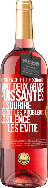 29,95 € Envoi gratuit | Vin rosé Édition ROSÉ Le silence et le sourire sont deux armes puissantes. Le sourire résout les problèmes, le silence les évite Étiquette Rouge. Étiquette personnalisable Vin jeune Récolte 2024 Tempranillo