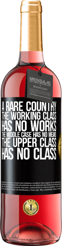 29,95 € Free Shipping | Rosé Wine ROSÉ Edition A rare country: the working class has no works, the middle case has no means, the upper class has no class Black Label. Customizable label Young wine Harvest 2024 Tempranillo