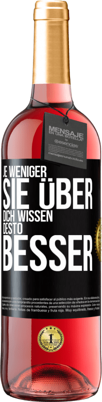 29,95 € Kostenloser Versand | Roséwein ROSÉ Ausgabe Je weniger sie über dich wissen, desto besser Schwarzes Etikett. Anpassbares Etikett Junger Wein Ernte 2024 Tempranillo