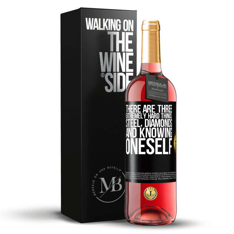 29,95 € Free Shipping | Rosé Wine ROSÉ Edition There are three extremely hard things: steel, diamonds, and knowing oneself Black Label. Customizable label Young wine Harvest 2022 Tempranillo