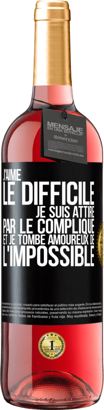 29,95 € Envoi gratuit | Vin rosé Édition ROSÉ J'aime le difficile, je suis attiré par le compliqué et je tombe amoureux de l'impossible Étiquette Noire. Étiquette personnalisable Vin jeune Récolte 2024 Tempranillo