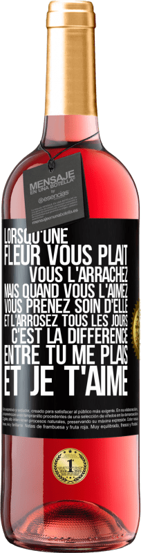 29,95 € Envoi gratuit | Vin rosé Édition ROSÉ Lorsqu'une fleur vous plait, vous l'arrachez. Mais quand vous l'aimez vous prenez soin d'elle et l'arrosez tous les jours Étiquette Noire. Étiquette personnalisable Vin jeune Récolte 2024 Tempranillo