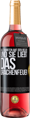 29,95 € Kostenloser Versand | Roséwein ROSÉ Ausgabe Alle warten auf den Helden und sie liebt das Drachenfeuer Schwarzes Etikett. Anpassbares Etikett Junger Wein Ernte 2023 Tempranillo