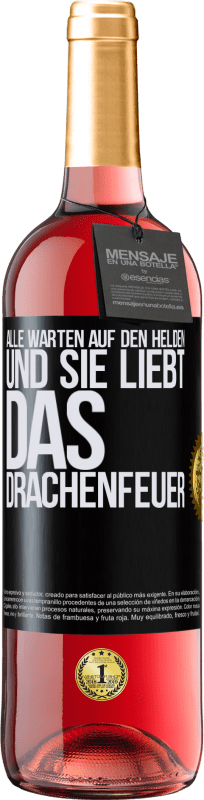 29,95 € Kostenloser Versand | Roséwein ROSÉ Ausgabe Alle warten auf den Helden und sie liebt das Drachenfeuer Schwarzes Etikett. Anpassbares Etikett Junger Wein Ernte 2021 Tempranillo