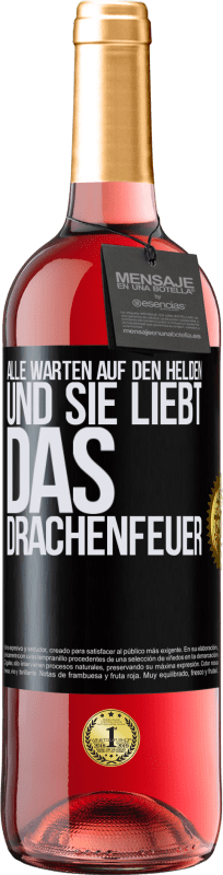 29,95 € Kostenloser Versand | Roséwein ROSÉ Ausgabe Alle warten auf den Helden und sie liebt das Drachenfeuer Schwarzes Etikett. Anpassbares Etikett Junger Wein Ernte 2024 Tempranillo