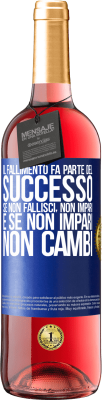 29,95 € Spedizione Gratuita | Vino rosato Edizione ROSÉ Il fallimento fa parte del successo. Se non fallisci, non impari. E se non impari, non cambi Etichetta Blu. Etichetta personalizzabile Vino giovane Raccogliere 2024 Tempranillo