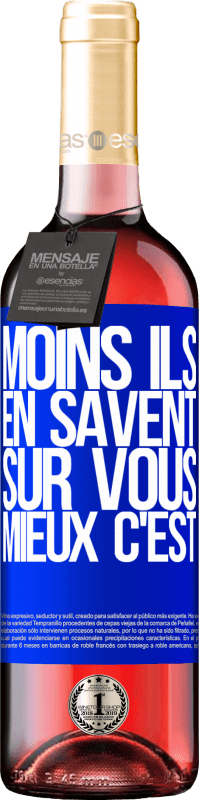 29,95 € Envoi gratuit | Vin rosé Édition ROSÉ Moins ils en savent sur vous, mieux c'est Étiquette Bleue. Étiquette personnalisable Vin jeune Récolte 2024 Tempranillo