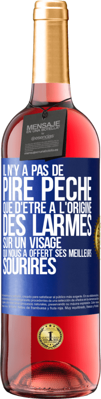 29,95 € Envoi gratuit | Vin rosé Édition ROSÉ Il n'y a pas de pire péché que d'être à l'origine des larmes sur un visage qui nous a offert ses meilleurs sourires Étiquette Bleue. Étiquette personnalisable Vin jeune Récolte 2024 Tempranillo