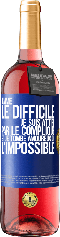 29,95 € Envoi gratuit | Vin rosé Édition ROSÉ J'aime le difficile, je suis attiré par le compliqué et je tombe amoureux de l'impossible Étiquette Bleue. Étiquette personnalisable Vin jeune Récolte 2024 Tempranillo