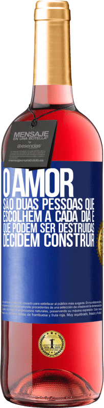 29,95 € Envio grátis | Vinho rosé Edição ROSÉ O amor são duas pessoas que escolhem a cada dia e que podem ser destruídas, decidem construir Etiqueta Azul. Etiqueta personalizável Vinho jovem Colheita 2025 Tempranillo