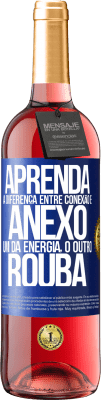 29,95 € Envio grátis | Vinho rosé Edição ROSÉ Aprenda a diferença entre conexão e anexo. Um dá energia, o outro rouba Etiqueta Azul. Etiqueta personalizável Vinho jovem Colheita 2025 Tempranillo