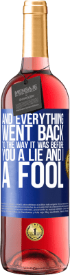 29,95 € Free Shipping | Rosé Wine ROSÉ Edition And everything went back to the way it was before. You a lie and I a fool Blue Label. Customizable label Young wine Harvest 2023 Tempranillo