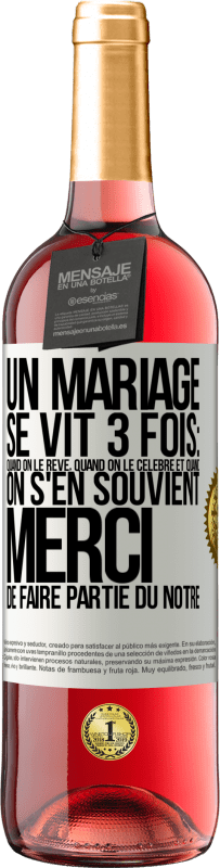 29,95 € Envoi gratuit | Vin rosé Édition ROSÉ Un mariage se vit 3 fois: quand on le rêve, quand on le célèbre et quand on s'en souvient. Merci de faire partie du nôtre Étiquette Blanche. Étiquette personnalisable Vin jeune Récolte 2024 Tempranillo