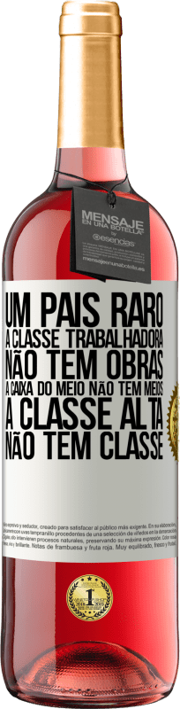 29,95 € Envio grátis | Vinho rosé Edição ROSÉ Um país raro: a classe trabalhadora não tem obras, a caixa do meio não tem meios, a classe alta não tem classe Etiqueta Branca. Etiqueta personalizável Vinho jovem Colheita 2024 Tempranillo