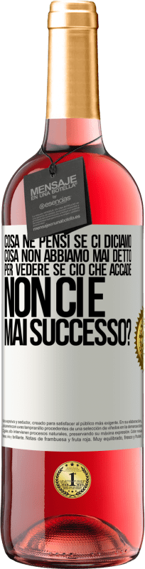 29,95 € Spedizione Gratuita | Vino rosato Edizione ROSÉ cosa ne pensi se ci diciamo cosa non abbiamo mai detto, per vedere se ciò che accade non ci è mai successo? Etichetta Bianca. Etichetta personalizzabile Vino giovane Raccogliere 2024 Tempranillo