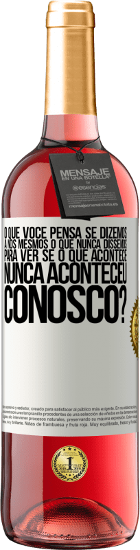 29,95 € Envio grátis | Vinho rosé Edição ROSÉ o que você pensa se dizemos a nós mesmos o que nunca dissemos, para ver se o que acontece nunca aconteceu conosco? Etiqueta Branca. Etiqueta personalizável Vinho jovem Colheita 2024 Tempranillo