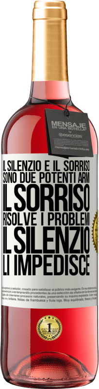 29,95 € Spedizione Gratuita | Vino rosato Edizione ROSÉ Il silenzio e il sorriso sono due potenti armi. Il sorriso risolve i problemi, il silenzio li impedisce Etichetta Bianca. Etichetta personalizzabile Vino giovane Raccogliere 2025 Tempranillo