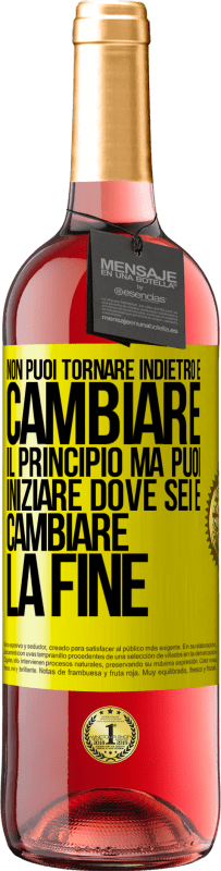 29,95 € Spedizione Gratuita | Vino rosato Edizione ROSÉ Non puoi tornare indietro e cambiare il principio. Ma puoi iniziare dove sei e cambiare la fine Etichetta Gialla. Etichetta personalizzabile Vino giovane Raccogliere 2024 Tempranillo