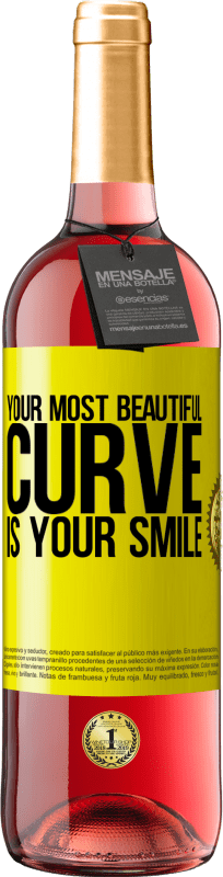 29,95 € Free Shipping | Rosé Wine ROSÉ Edition Your most beautiful curve is your smile Yellow Label. Customizable label Young wine Harvest 2023 Tempranillo