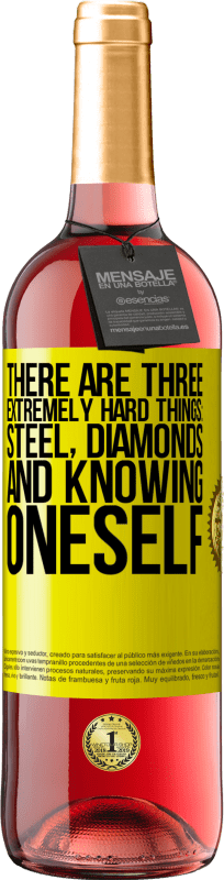 29,95 € 免费送货 | 桃红葡萄酒 ROSÉ版 一共有三件事：钢铁，钻石和自我认识 黄色标签. 可自定义的标签 青年酒 收成 2025 Tempranillo