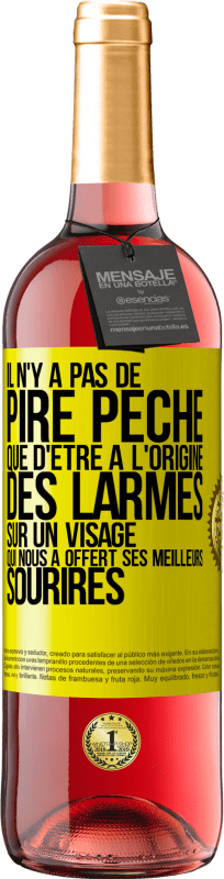 29,95 € Envoi gratuit | Vin rosé Édition ROSÉ Il n'y a pas de pire péché que d'être à l'origine des larmes sur un visage qui nous a offert ses meilleurs sourires Étiquette Jaune. Étiquette personnalisable Vin jeune Récolte 2025 Tempranillo