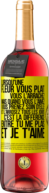 29,95 € Envoi gratuit | Vin rosé Édition ROSÉ Lorsqu'une fleur vous plait, vous l'arrachez. Mais quand vous l'aimez vous prenez soin d'elle et l'arrosez tous les jours Étiquette Jaune. Étiquette personnalisable Vin jeune Récolte 2024 Tempranillo