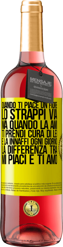 29,95 € Spedizione Gratuita | Vino rosato Edizione ROSÉ Quando ti piace un fiore, lo strappi via. Ma quando la ami, ti prendi cura di lei e la innaffi ogni giorno Etichetta Gialla. Etichetta personalizzabile Vino giovane Raccogliere 2024 Tempranillo