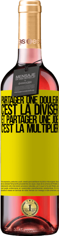 29,95 € Envoi gratuit | Vin rosé Édition ROSÉ Partager une douleur, c'est la diviser et partager une joie, c'est la multiplier Étiquette Jaune. Étiquette personnalisable Vin jeune Récolte 2024 Tempranillo