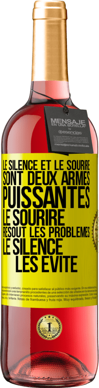 29,95 € Envoi gratuit | Vin rosé Édition ROSÉ Le silence et le sourire sont deux armes puissantes. Le sourire résout les problèmes, le silence les évite Étiquette Jaune. Étiquette personnalisable Vin jeune Récolte 2024 Tempranillo