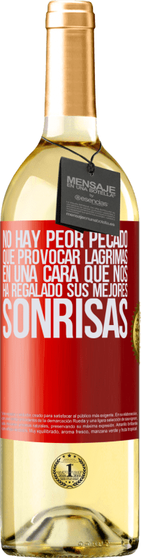 29,95 € Envío gratis | Vino Blanco Edición WHITE No hay peor pecado que provocar lágrimas en una cara que nos ha regalado sus mejores sonrisas Etiqueta Roja. Etiqueta personalizable Vino joven Cosecha 2024 Verdejo