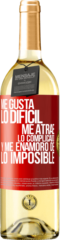 29,95 € Envío gratis | Vino Blanco Edición WHITE Me gusta lo difícil, me atrae lo complicado, y me enamoro de lo imposible Etiqueta Roja. Etiqueta personalizable Vino joven Cosecha 2024 Verdejo