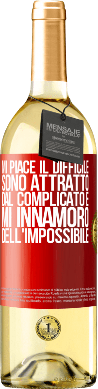 29,95 € Spedizione Gratuita | Vino bianco Edizione WHITE Mi piace il difficile, sono attratto dal complicato e mi innamoro dell'impossibile Etichetta Rossa. Etichetta personalizzabile Vino giovane Raccogliere 2024 Verdejo