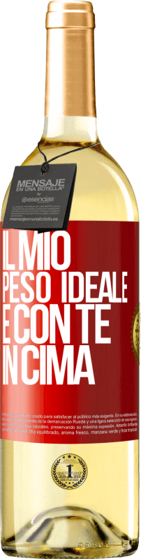 29,95 € Spedizione Gratuita | Vino bianco Edizione WHITE Il mio peso ideale è con te in cima Etichetta Rossa. Etichetta personalizzabile Vino giovane Raccogliere 2025 Verdejo