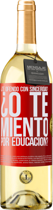 29,95 € Envío gratis | Vino Blanco Edición WHITE ¿Te ofendo con sinceridad? ¿O te miento por educación? Etiqueta Roja. Etiqueta personalizable Vino joven Cosecha 2024 Verdejo