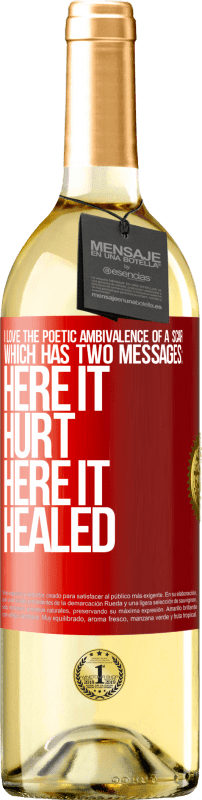 29,95 € Free Shipping | White Wine WHITE Edition I love the poetic ambivalence of a scar, which has two messages: here it hurt, here it healed Red Label. Customizable label Young wine Harvest 2024 Verdejo