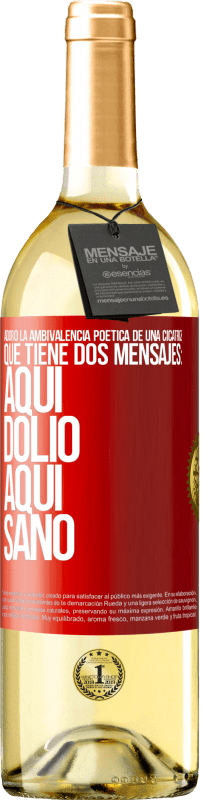 29,95 € Envío gratis | Vino Blanco Edición WHITE Adoro la ambivalencia poética de una cicatriz, que tiene dos mensajes: aquí dolió, aquí sanó Etiqueta Roja. Etiqueta personalizable Vino joven Cosecha 2024 Verdejo