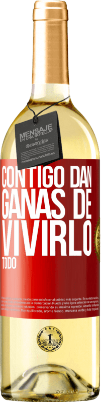 29,95 € Envío gratis | Vino Blanco Edición WHITE Contigo dan ganas de vivirlo todo Etiqueta Roja. Etiqueta personalizable Vino joven Cosecha 2024 Verdejo