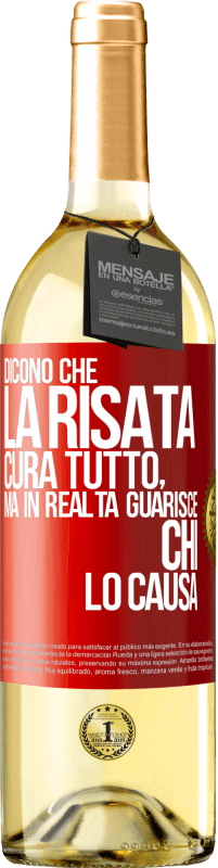 29,95 € Spedizione Gratuita | Vino bianco Edizione WHITE Dicono che la risata cura tutto, ma in realtà guarisce chi lo causa Etichetta Rossa. Etichetta personalizzabile Vino giovane Raccogliere 2024 Verdejo