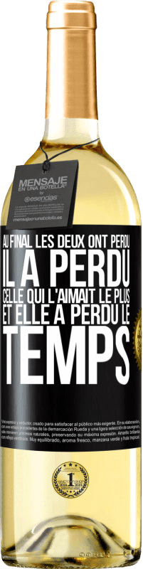 29,95 € Envoi gratuit | Vin blanc Édition WHITE Au final les deux ont perdu. Il a perdu celle qui l'aimait le plus et elle a perdu le temps Étiquette Noire. Étiquette personnalisable Vin jeune Récolte 2024 Verdejo