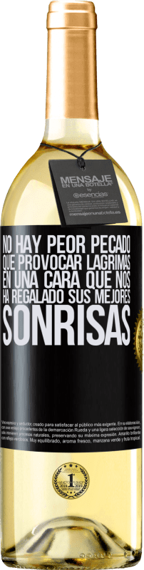 29,95 € Envío gratis | Vino Blanco Edición WHITE No hay peor pecado que provocar lágrimas en una cara que nos ha regalado sus mejores sonrisas Etiqueta Negra. Etiqueta personalizable Vino joven Cosecha 2024 Verdejo