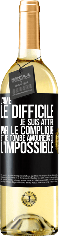 29,95 € Envoi gratuit | Vin blanc Édition WHITE J'aime le difficile, je suis attiré par le compliqué et je tombe amoureux de l'impossible Étiquette Noire. Étiquette personnalisable Vin jeune Récolte 2024 Verdejo