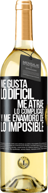 29,95 € Envío gratis | Vino Blanco Edición WHITE Me gusta lo difícil, me atrae lo complicado, y me enamoro de lo imposible Etiqueta Negra. Etiqueta personalizable Vino joven Cosecha 2024 Verdejo