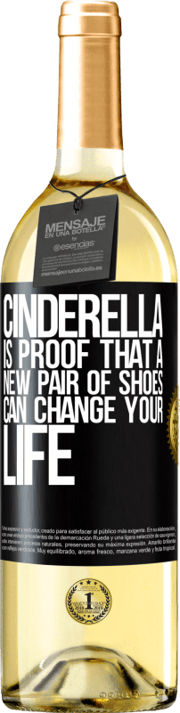 29,95 € 免费送货 | 白葡萄酒 WHITE版 灰姑娘证明了一双新鞋可以改变您的生活 黑标. 可自定义的标签 青年酒 收成 2023 Verdejo