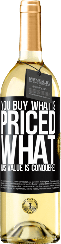 29,95 € Бесплатная доставка | Белое вино Издание WHITE Вы покупаете то, что оценено. Что имеет значение побеждено Черная метка. Настраиваемая этикетка Молодое вино Урожай 2023 Verdejo