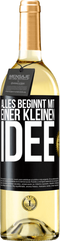 29,95 € Kostenloser Versand | Weißwein WHITE Ausgabe Alles beginnt mit einer kleinen Idee Schwarzes Etikett. Anpassbares Etikett Junger Wein Ernte 2024 Verdejo