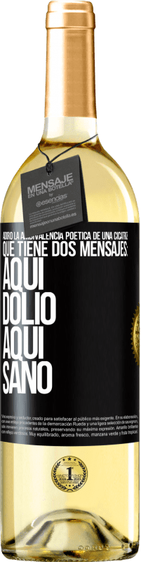 29,95 € Envío gratis | Vino Blanco Edición WHITE Adoro la ambivalencia poética de una cicatriz, que tiene dos mensajes: aquí dolió, aquí sanó Etiqueta Negra. Etiqueta personalizable Vino joven Cosecha 2024 Verdejo