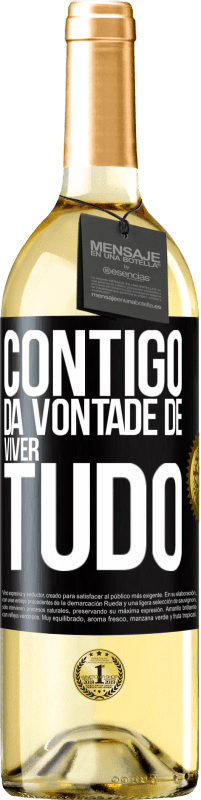 29,95 € Envio grátis | Vinho branco Edição WHITE Contigo dá vontade de viver tudo Etiqueta Preta. Etiqueta personalizável Vinho jovem Colheita 2024 Verdejo