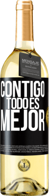 29,95 € Envío gratis | Vino Blanco Edición WHITE Contigo todo es mejor Etiqueta Negra. Etiqueta personalizable Vino joven Cosecha 2024 Verdejo